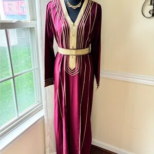 Elegant Burgundy and Gold Women's Dress